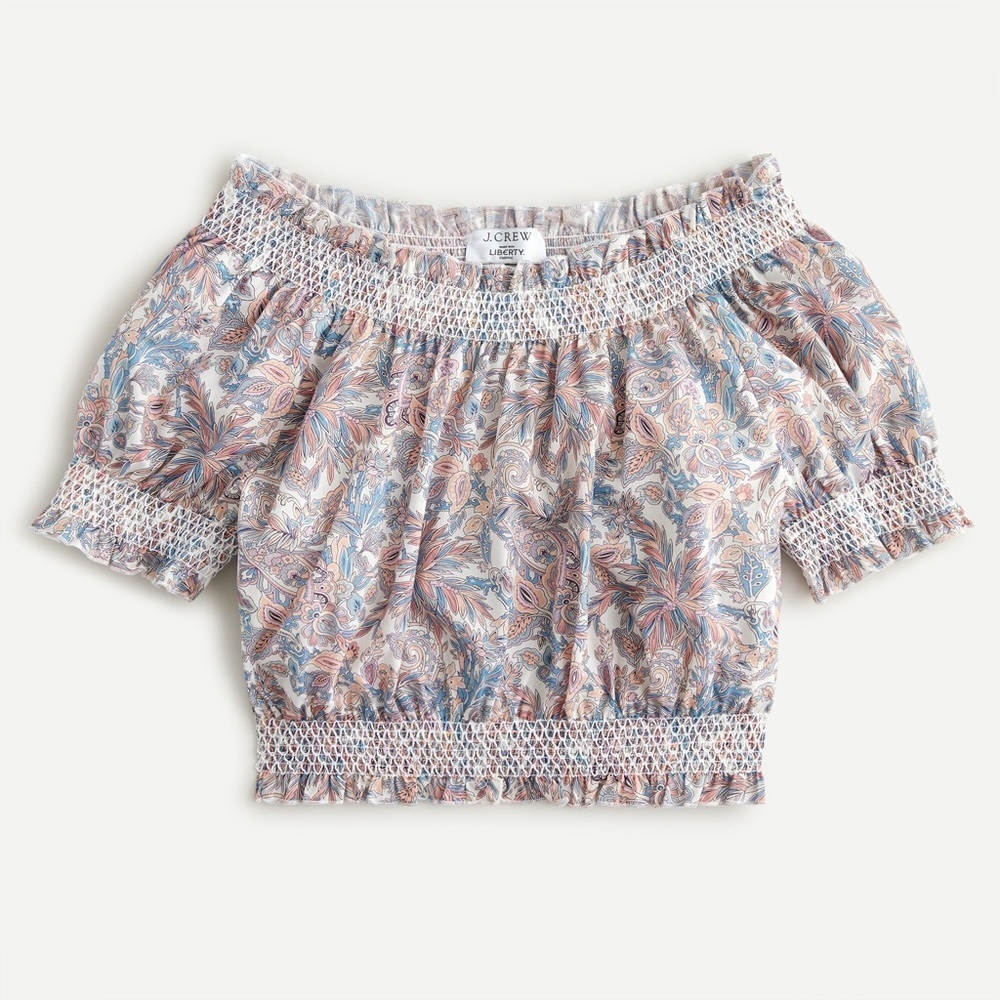 J. Crew Smocked cotton top in Liberty® Faraway Plum floral 
Size M
